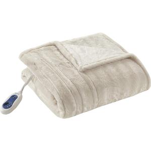 Beautyrest Duke Blanket Luxury Oversize Electric Throw Premium Soft Cozy Brushed Long Faux Fur for Bed, Couch with 3 Heat Setting Controller, Auto Shut-Off Function, Champagne, 50 in x 70 in