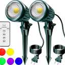 Outdoor Spot Lights for Yard,120V Plug-in with Timer Remote Control, IP67 Waterproof 6000K Landscape Lighting, 5 Color Lenses (Red, Yellow, Green, Blue, Purple) Yard Decorative Lights,2 Pack