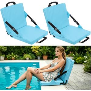 2Pcs Foldable Poolside Chairs, Lightweight Portable Folding Beach Chair Pool Seats Pad for Edge of Pool, Beach, Camping, Picnic, Lawn with Back Support & Carry Bag, Blue