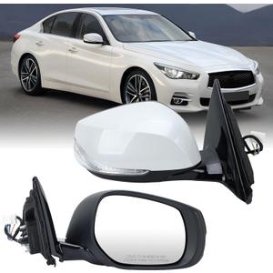 Right Passenger Side Mirror Compatible with Infiniti Q50 2014-2021 Heated Power Glass Manual Folding Turn Signal Indicator 7 Pins Replace IN1321129 | 963014HB0A (Pearly White)