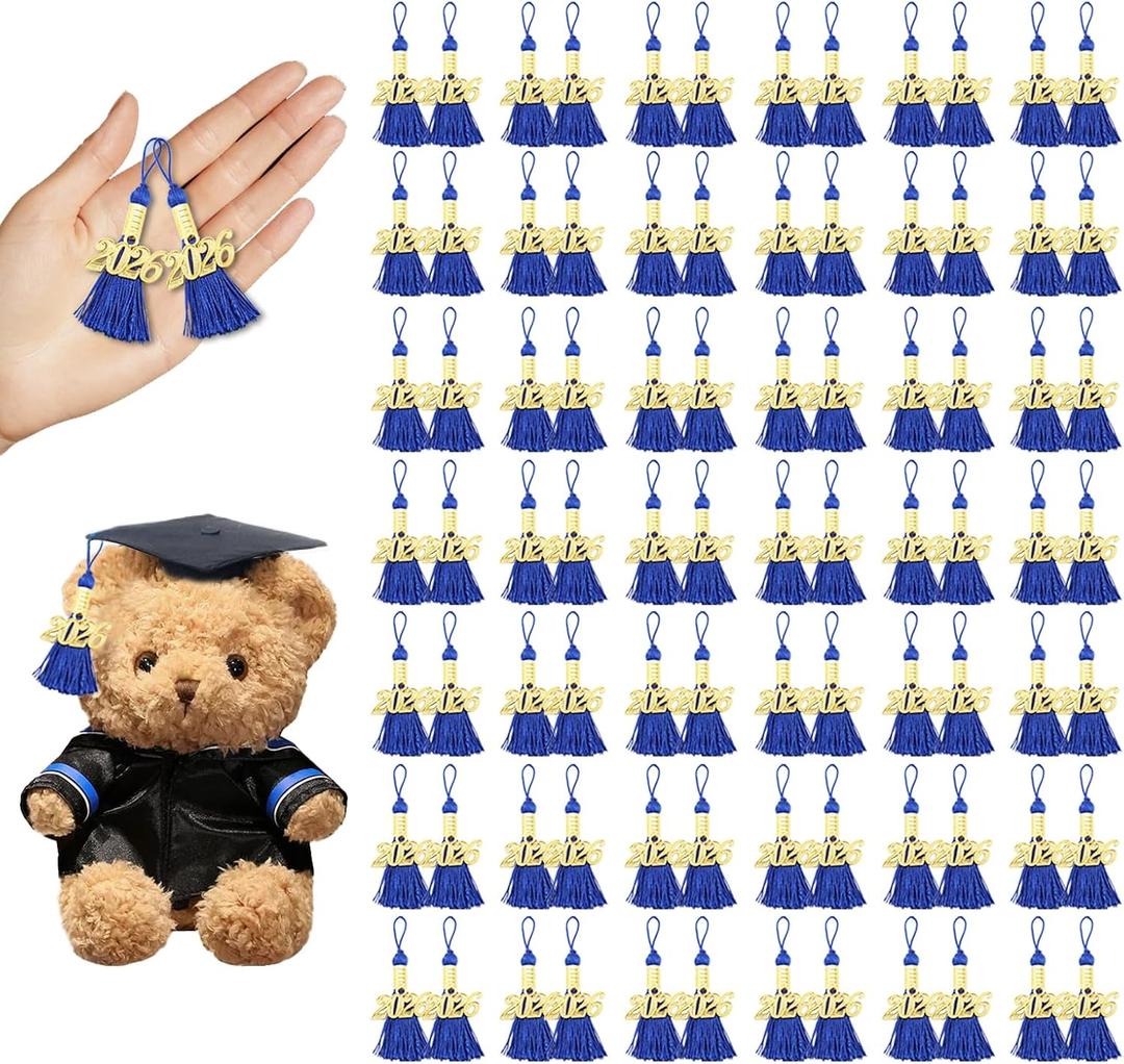 120 Pcs 2026 Mini Tassels for Craft 2.4inch, Graduation Silky Tassels Party Favors Mini Bookmark for Graduation Decor, Chocolates Decor, Keychain Making(Blue)
