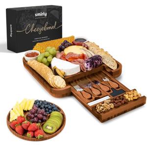 SMIRLY Charcuterie Boards Set - Large Bamboo Cheese Board Set - House Warming Gifts New Home, Wedding Gift for Couple, Bridal Shower Gift, Birthday Gifts for Women