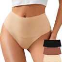 K-CHEONY Womens High Waisted Thongs No Show Panties Lightweight Soft Stretch High Cut Underwear 3 Pack (Medium)