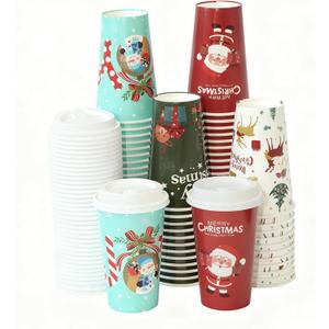 100 Pack 16 Oz Christmas Disposable Coffee Cups with Lids, To Go Coffee Cups Thickened Christmas Paper Cups for Hot Chocolate Tea Cocoa, Xmas Party Cups for Adult, Party, Holiday
