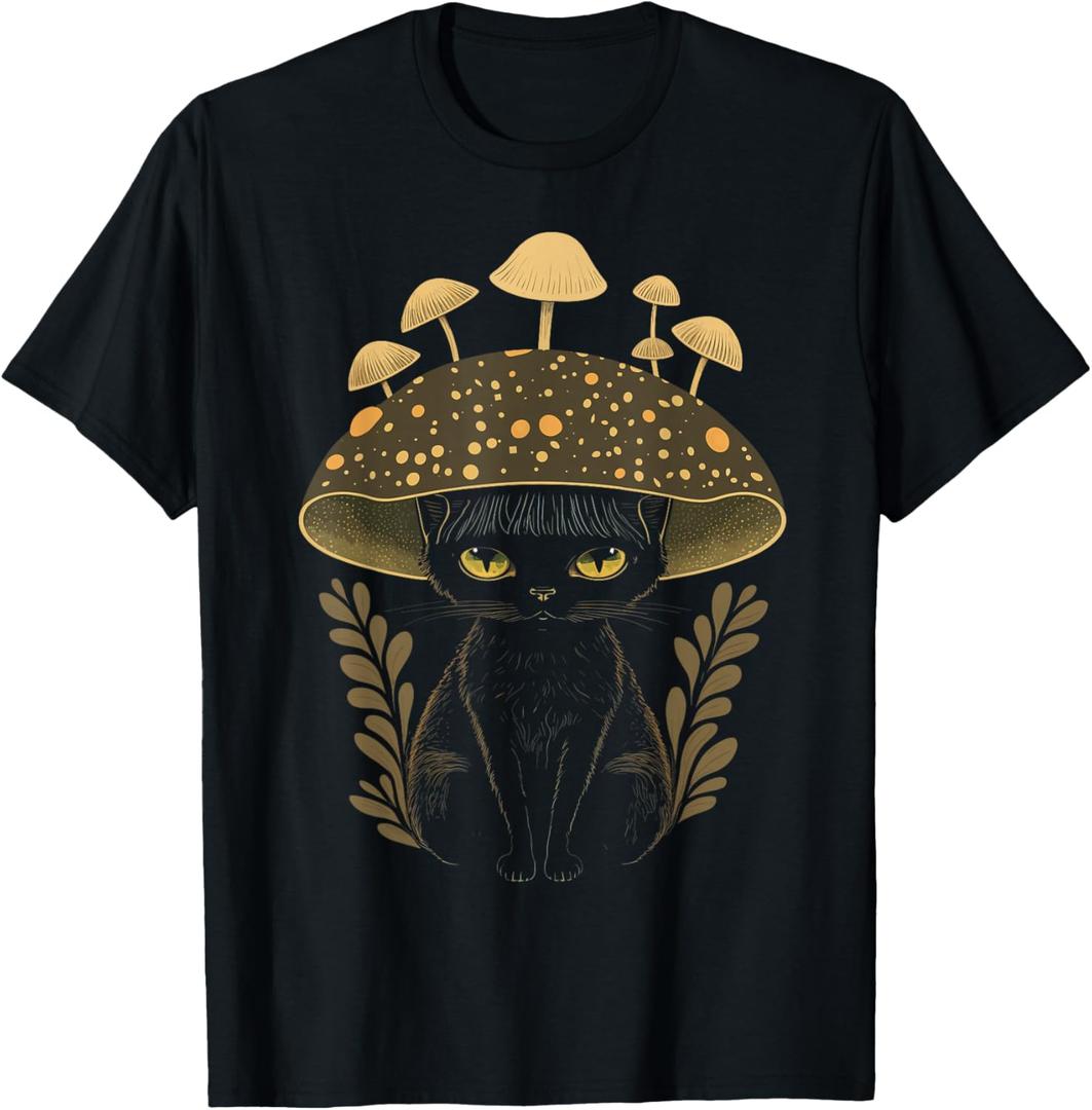 Cute Cottagecore Aesthetic Cat Mushroom Women Kids T-Shirt Small