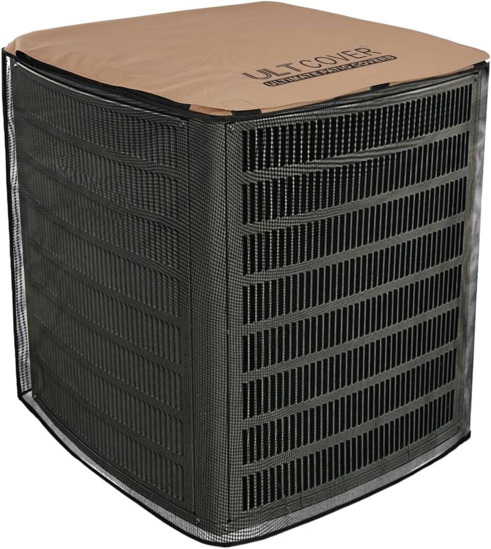 ULTCOVER 2 in 1 Full Mesh with Waterproof Fabric Top Air Conditioner Defender Cover 34W x 34D x 32H inch for Outside AC Units All Seasons Use