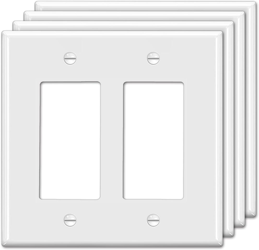4 Pack BESTTEN 2Gang Decorator Wall Plate, Standard Size, H4.53” x W4.57”, Unbreakable Polycarbonate Outlet and Switch Cover, UL Listed, White