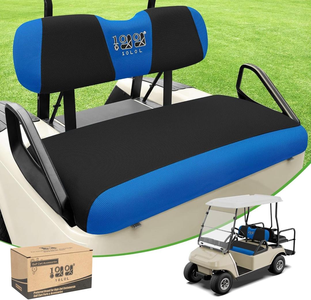 10L0L Golf Cart Seat Covers Kit - Universal Fit for EZGO TXT/RXV Front Seats | Breathable Mesh Fabric | Easy Installation | Black & Blue (No Staples Required)