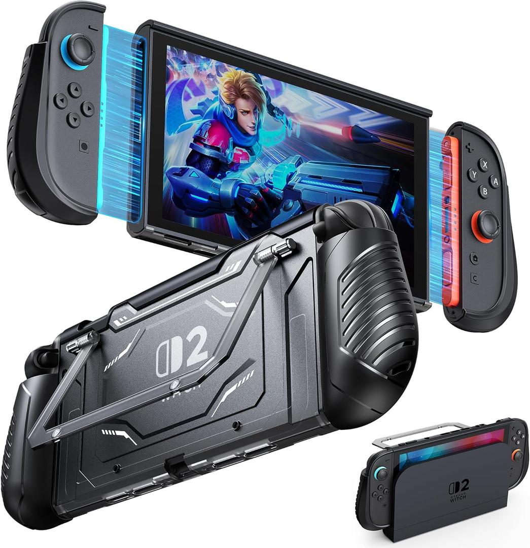 Switch 2 Protective Case with Kickstand, FYOUNG Dockable Hard PC Shell for Nintendo Switch 2 Console 2025, Full Protection Accessories,Shockproof, Soft TPU Ergonomic Grip for Joycon