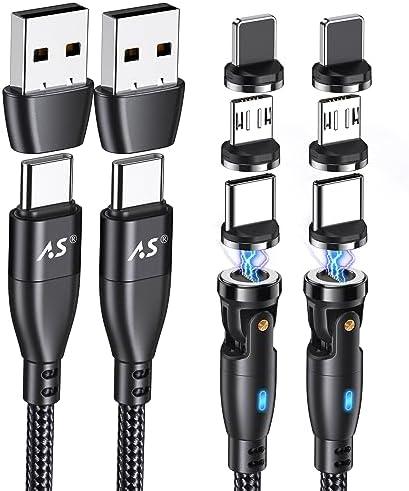 100W 540 Rotation Magnetic Charging Cable 3.3FT/6FT-2Pack, USB C to USB C Cable Fast Charge Magnetic USB C Charging Cable, Magnetic Charge Cable, Data Transfer Capable, Compatible with All Devices