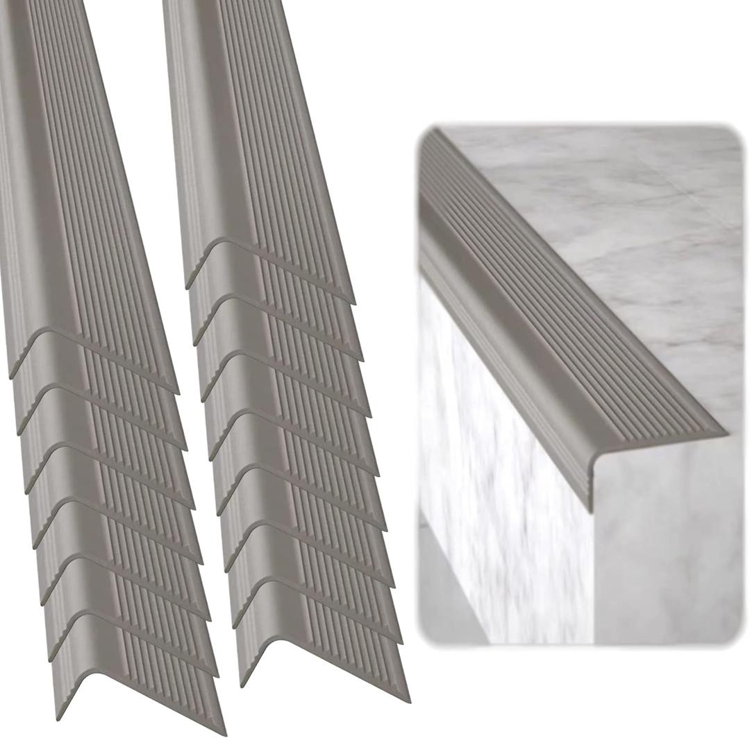 15 x Rubber Bond Stair Edge Protector (Pack of 15) 36x2x1 inch Anti-Slip Stair Corner Trim Rubber Strips - Waterproof Self-Adhesive Staircases for Outdoor & Indoor Uses | Protect Kids & Pets - Grey
