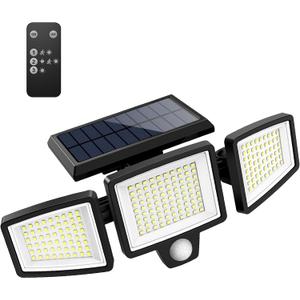 Tuffenough Solar Outdoor Lights 2500LM 210 LED Security Lights with Remote Control,3 Heads Motion Sensor Lights, IP65 Waterproof,270 Wide Angle Flood Wall Lights with 3 Modes(1 Packs)