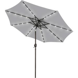 Blissun 9 ft Solar Umbrella, Patio Umbrella with 32 LED Lights, Table Market Umbrella, Outdoor Umbrella for Garden, Deck, Backyard (Light Grey)