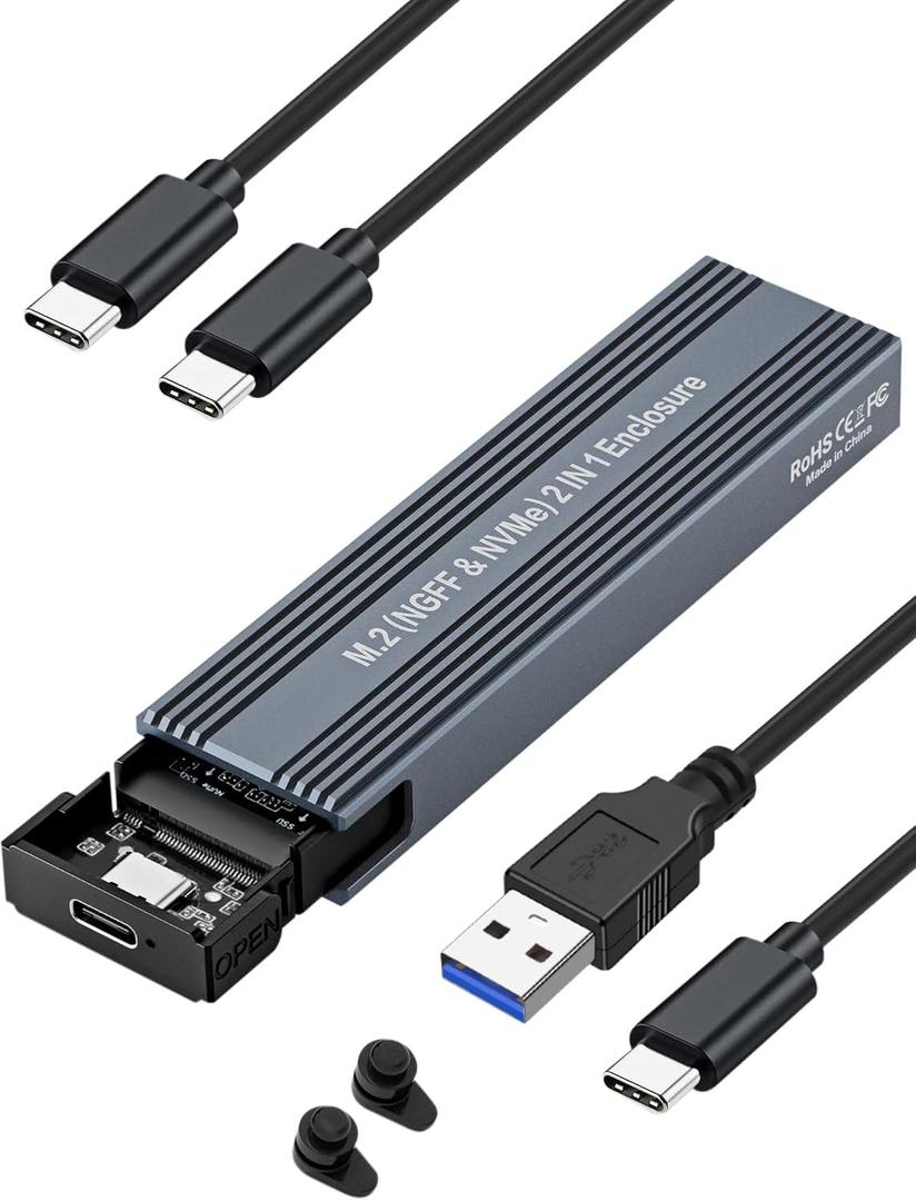 M.2 NVME SATA SSD Enclosure Adapter ,V VCOM USB 3.2 Gen 2 10Gbps NVMe PCI-E 6Gbps SATA M-Key / B+M Key Solid State Drive External Adapter with UASP Trim, for SSDs 2242 2260 2280