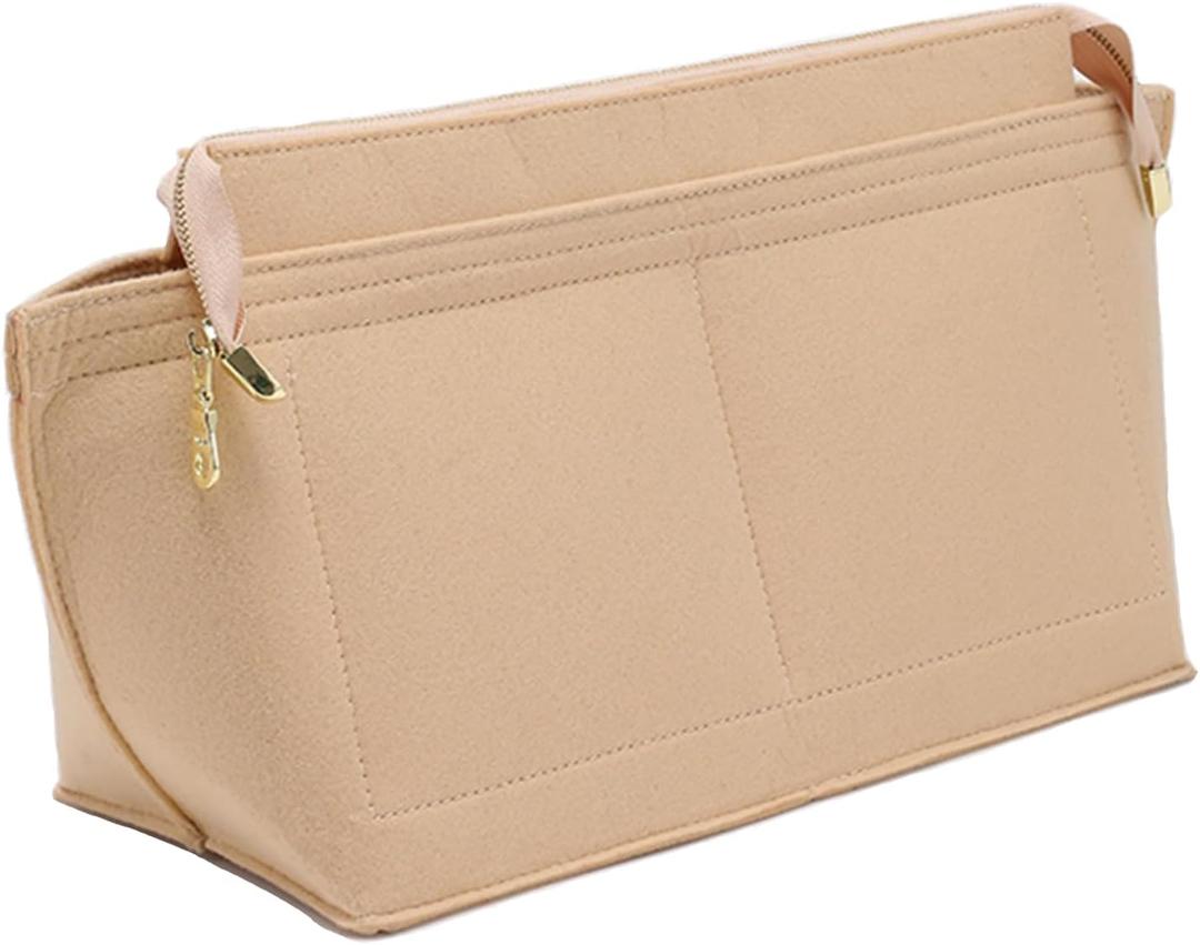 Doxo Purse Organizer Insert for Handbags&Tote Bag,Suitable for Lv Neverfull MM/L.ongchamp GM, Felt Tote Insert with Base Shaper.(Beige-with Cover,MM)