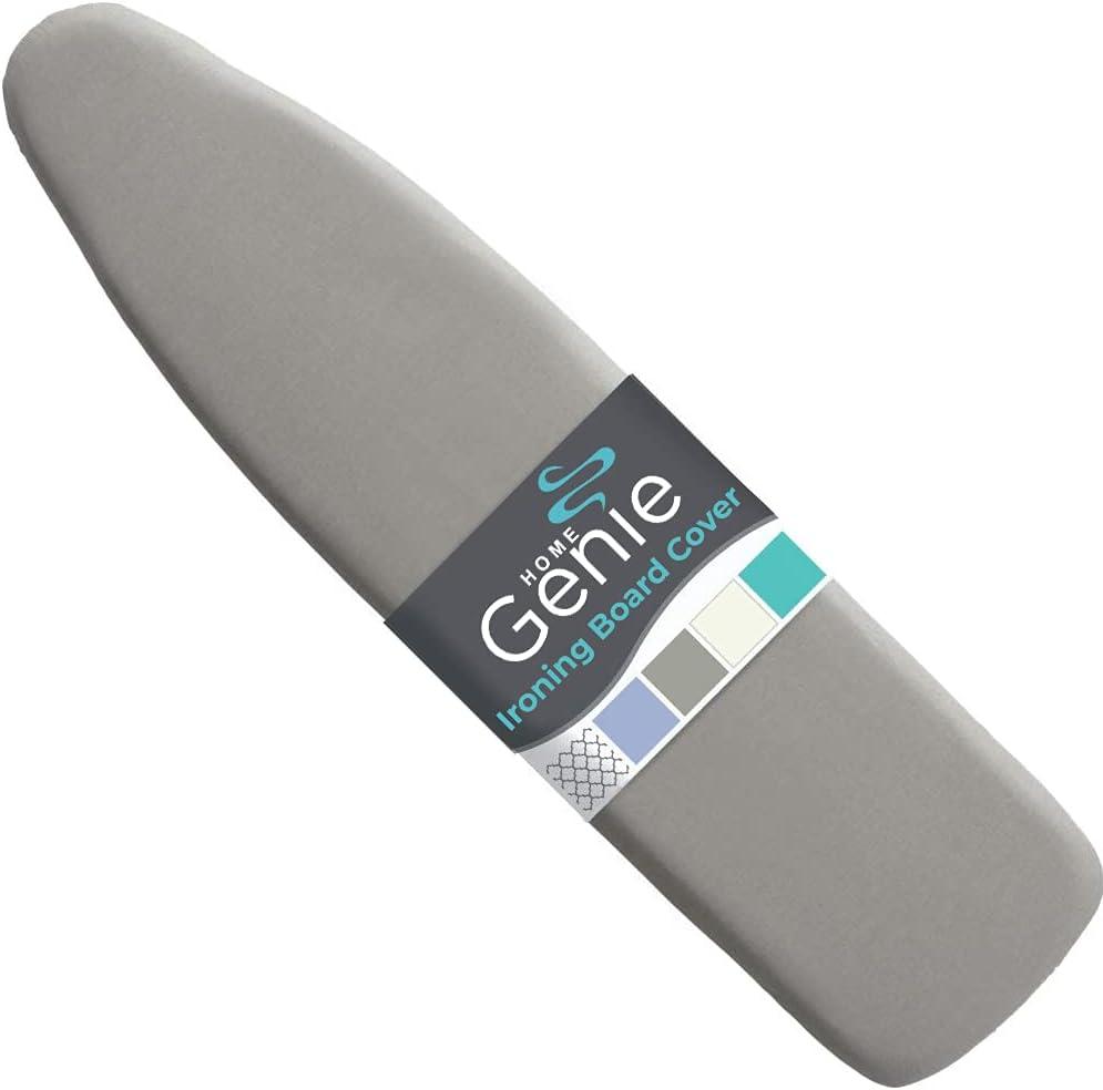 HOME GENIE Ironing Board Cover, Extra Thick Padding, Scorch Resistant Silicone Coating, 15x54 Full Size, Elastic Edge Heavy Duty Iron Pad Covers Standard Boards, Hook and Loop Fastener Strap, Silver