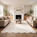 Garvee Scalloped Area Rug 9x12 Large Washable Rug for Living Room, Beige | Girls Rug for Bedroom, Non-Slip Soft Carpet for Bedroom, Scalloped Low-Pile Print Accent Rug for Dining Room Home Office