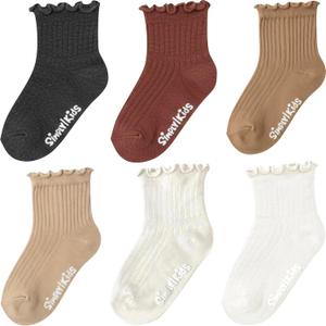 6 Pairs Toddler Ruffle Socks, 0-9 Years, Baby Little Girl Kids Grip Socks