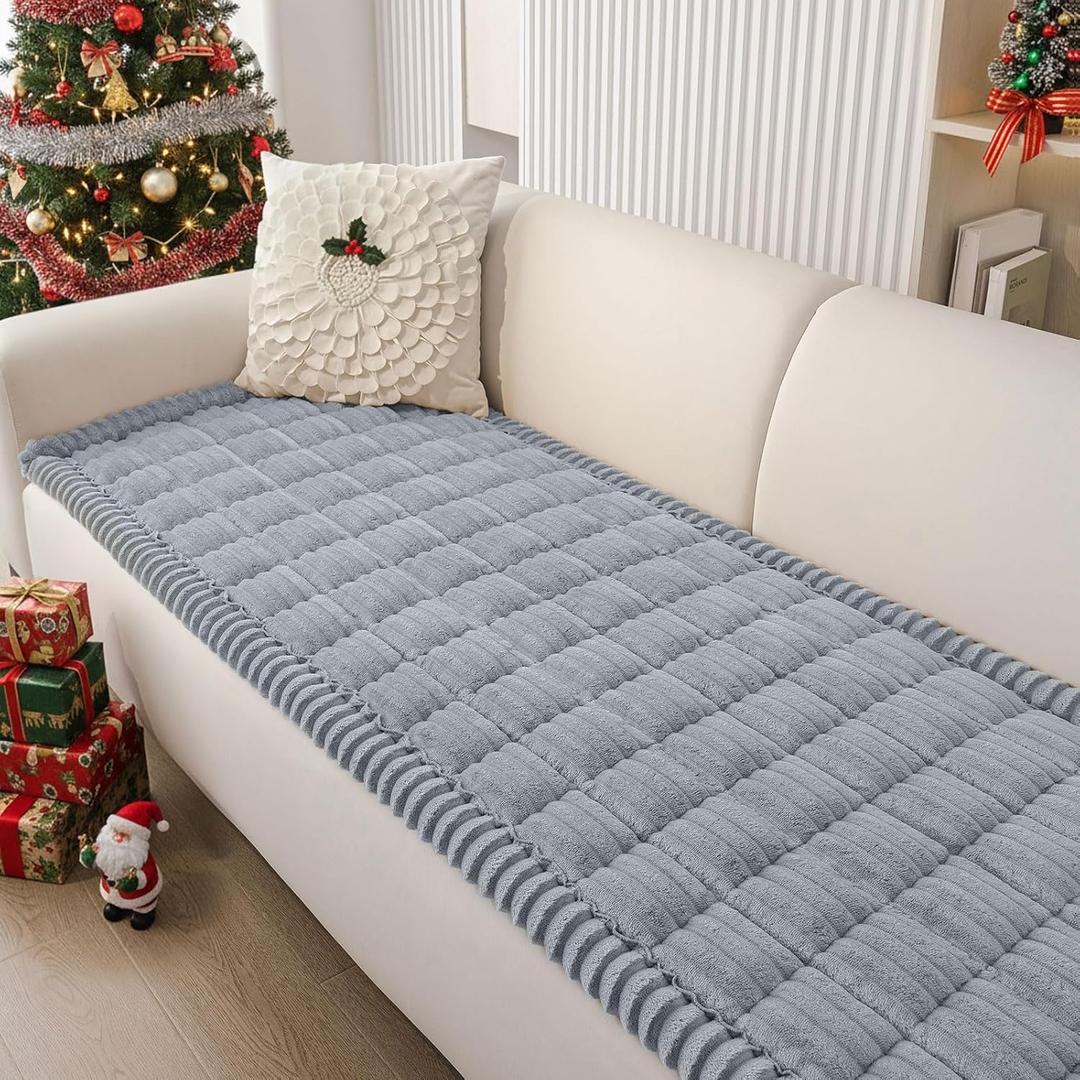 Smiry Couch Cover for Dogs Washable, Non Slip Fuzzy Pet Couch Covers for 3 Cushion Sofa Pet Friendly, Thick Soft Sofa Slipcovers Cushion Protector (Grey, 27.6" x 82.7")