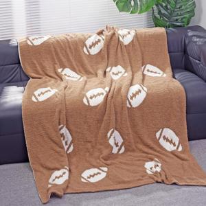 Soft Football Pattern Blanket Cozy Throw Blanket Perfect for Home Decor and Gift Giving, Rugby Sports Blanket Plush Bedding Created for Adults, Brown, 50"x60"