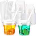 Funnymoom 200 Set 16oz Clear Plastic Drink Buckets with Lids and Straws Disposable Iced Coffee Cups Rum Buckets for Cocktail Parties Smoothie Cup Bulk with Handles for Beach Pool Party Supplies