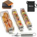 Large Kabob Grilling Basket with Removable Handle. Stainless Steel construction with a Larger Capacity (12 x 2 x 2) and secure easy latch lid. (3-Piece Set  Bag & Sponges Included)