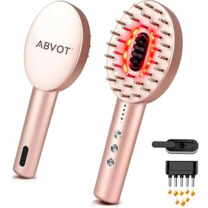 3-in-1 Electric Scalp Massager with Hair Oil Applicator, Red & Blue Light Modes, Vibrating Massage Tool for Scalp/Face/Body Relaxation, Portable Scalp Massager Brush for Travel (Rose Gold)