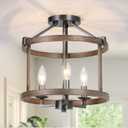 Semi Flush Mount Ceiling Light Fixture, Farmhouse Faux Wood Ceiling Light for Bedroom Hallway, Foyer, Entryway, Kitchen, Stairway, Dining & Living Room