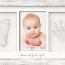 Baby Hand and Footprint Kit - Clay Handprint Keepsake Frame, Newborn Nursery Picture Frame, Personalized New Mom Gifts for Baby Shower & Registry (Vintage White) (Duo Frame, 13" x 7.9")