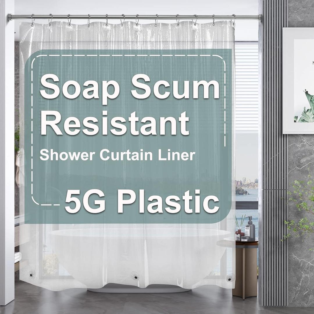 AmazerBath Clear Shower Curtain, 72x72 Plastic Shower Curtain, PEVA Waterproof Shower Curtain, Medium Weight Shower Curtains for Bathroom with 3 Weighted Magnets and 12 Rustproof Grommet Holes