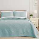 Exclusivo Mezcla Queen Quilt Bedding Set, Lightweight Aqua Blue Quilts Queen Full Size for All Seasons, Soft Microfiber Bedspreads Coverlets Bed Cover with Leaf Pattern, 3 Piece (Queen (90''X96''))