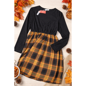 PATPAT Family Matching Outfits Mommy and Me Dresses Matching Set Long Sleeve Plaid Midi Dress and Casual Button Down Shirts (Small)