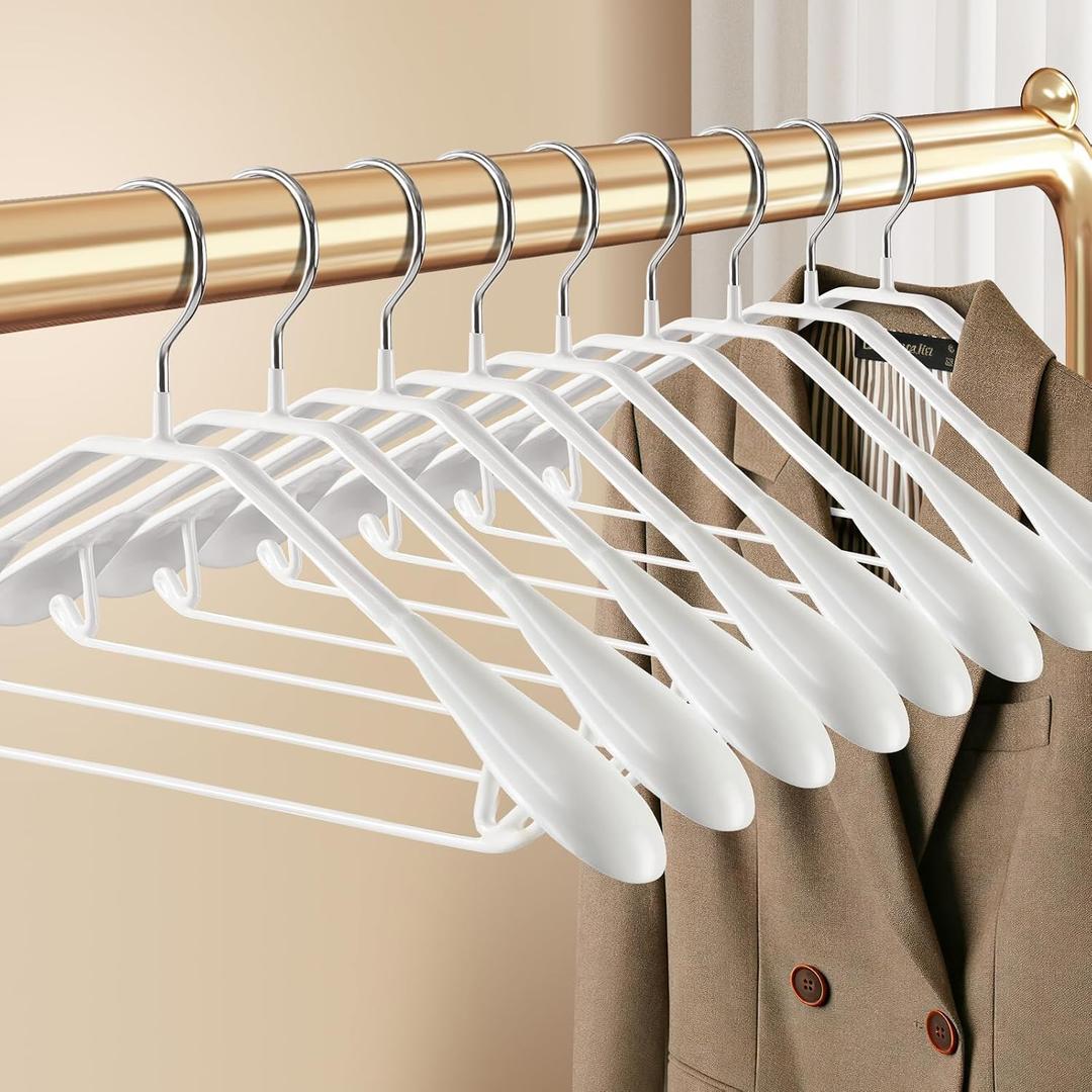 10 Pack Wide Shoulder Suit Hangers No Shoulder Bump,Non Slip Heavy Duty Coat Sweater Jacket Thick Clothes Hangers,Strong Durable Space Saving Men,Women,Closet,17.52inch(White)