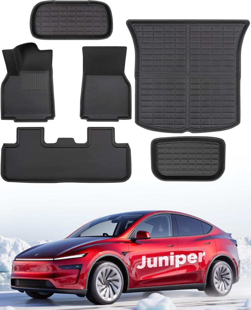 TAPTES New Model Y Juniper Floor Mats 2025 2026 | All-Weather Car Full Set | Front Rear Floor Liner Cargo Liners Trunk for Tesla Model Y | Rubber Carpet Interior Accessories 5 Seater | 6 PCS