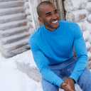 Lands' End Men's Super-T Mock Turtleneck (Blue, L)