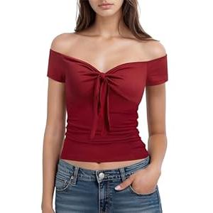 Sexy Tops for Women Going Out Off The Shoulder Sweetheart Neckline Fashion Summer Clothes (Medium,  Wine Red)