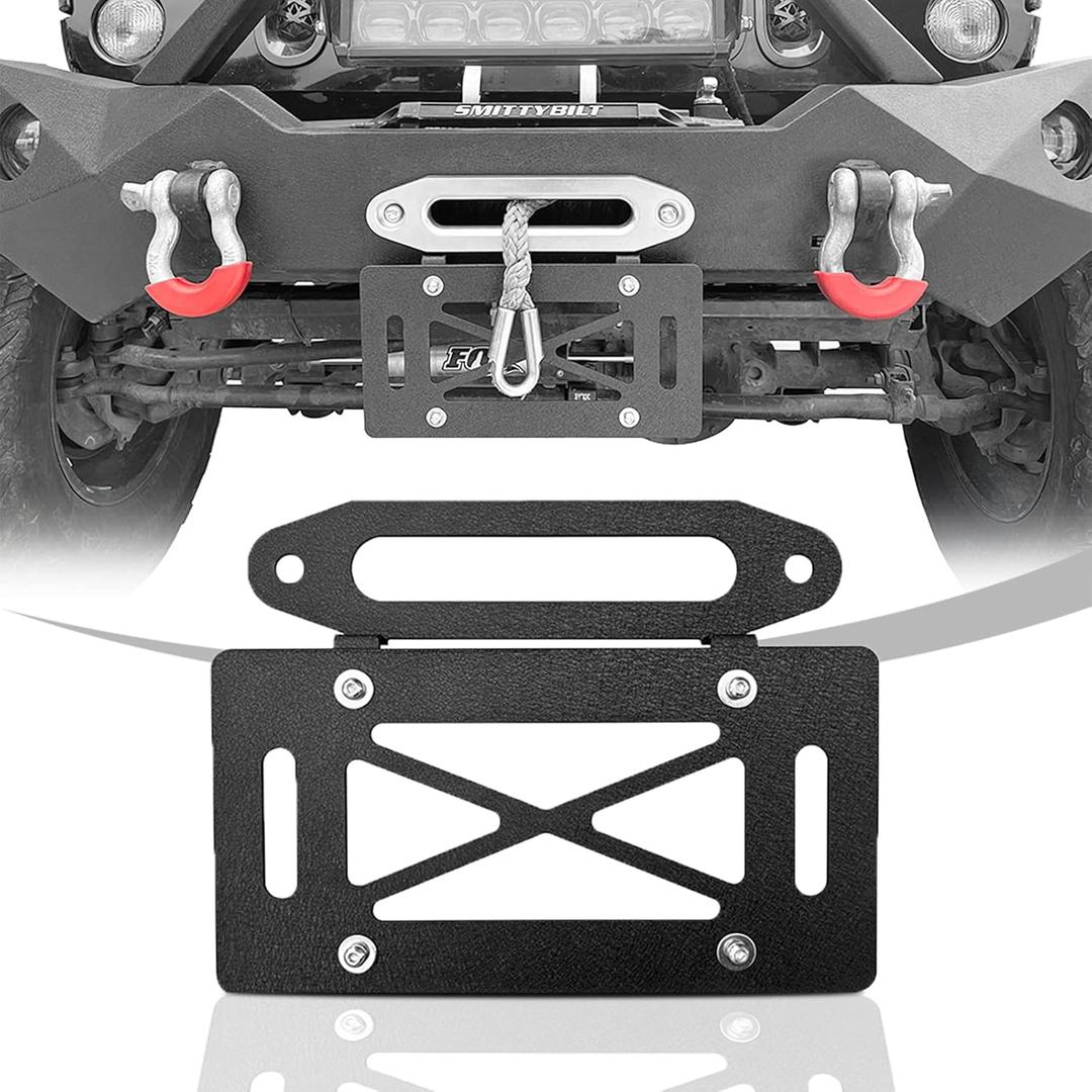 10 inch Hawse Fairlead License Plate Mount, Winch License Plate Bracket - Hawse Fairlead Mount & Relocation Solution - Black