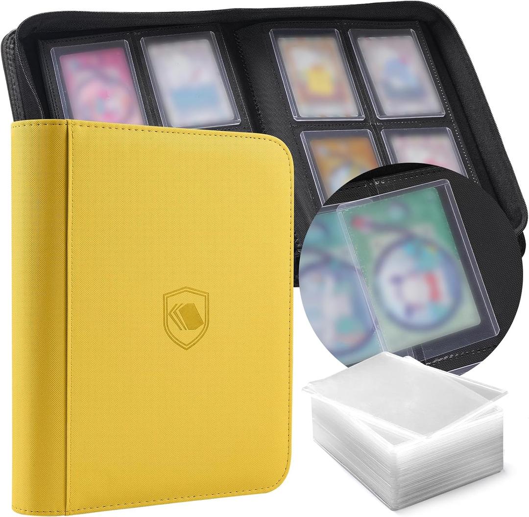 Toploader Binder, Holds 160 Toploaders, 100 Toploaders INCLUDED, 4-Pocket PU Cover Top Loader Binder for 3" x 4" Rigid Toploader, Ringless Double-Sided Toploader Card Binder for TCG, Sport Cards