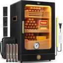 Cigar Humidor, Desktop Cigar Humidor Cabinet Light Control System with Spanish Cedar Wood Shelves, Hygrometer, 3 Humidifiers and Cigar Accessories Drawer, Father's Day Gift for Men (Black)