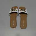 FITORY Women's Flat Sandals Fashion Slides With Soft Leather Slippers for Summer, Size 8