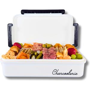 Charcoolerie Chilled Snackle Box, Divided Serving Tray, with Ice Pack and Bonus Insulated Carry Bag, with Leak-Resistant 4-Latch Lid, 16 Compartments, Keeps Snacks Cold for Hours, Gift-Ready Packaging