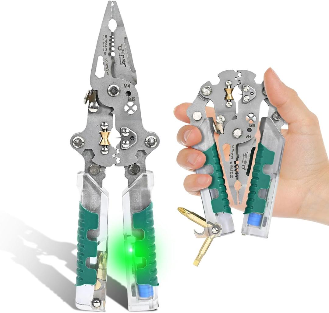18-in-1 Folding Screwdriver Wire Stripper, with Voltage Tester & Crimping Tool, Multifunctional Electrician Tool for Cutting Stripping Wires, Pocket-Sized for DIY & Professional Use