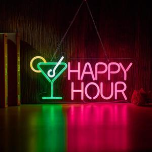 Happy Hour Bar Neon Sign for wall dcor with Dimmable Switch Happy Hour LED Neon Signs Bedroom Beer Neon Light Sign Decor.