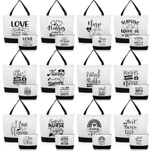 Paterr 24 Pcs Thank You Nurse Appreciation Gifts Bulk, Thank You Cna Canvas Tote Bags Makeup Cosmetic Bag with Handles (Warm)