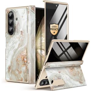 GVIEWIN for Z Fold 7 Case with Privacy Screen Protector [Compatible with Magsafe][Built-in Kickstand] Magnetic Full-Body Hinge Protection Slim Phone Case for Samsung Galaxy Z Fold 7, Pearlescent/Gold
