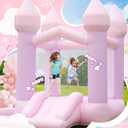 FBSPORT White Bounce House, Inflatable Bouncer with Air Blower,Indoor & Outdoor Bouncy Castle with Big Ball Pit for Wedding Party Kids Birthday Party, Easy to Install, Purple Pink