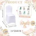 Mepase 100 Pcs White Chair Covers Set with 50 Stretch Spandex Chair Covers 50 Chairs Sashes Bows Universal Fitted Cover Removable Washable for Wedding Party Dining Banquet(White, Champagne Gold)
