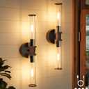 Battery Operated Wall Sconce Set of 2, Black & Walnut Rechargeable Wall Sconces, Modern Cordless Wall Lights with Remote Control, Dimmable for Living Room, Bedroom, Bathroom, Hallway, Entryway 3000K, 2 Pack
