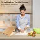 Wooden Tortilla Press, 10 in Mexican Tortilla Presser with Scraper & Papers, Natural Healthy Maker, Quick Shaping, Engraved with 4.5/6.5/8/10 in Scales, Easy to Use