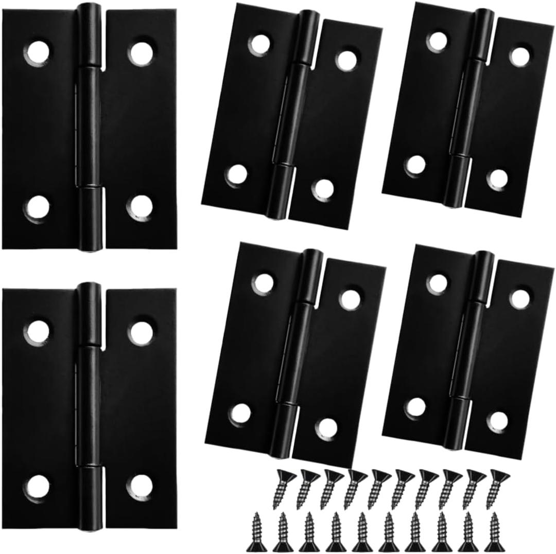 6PCS 2 inch Hinges, Butt Door Hinges Cabinet Hinges 1.2mm (0.047") Thick Stainless Steel Black Coated Finish, Small Hinges with 24 Screws for Wood/Jewelry Boxes Indoor/Outdoor